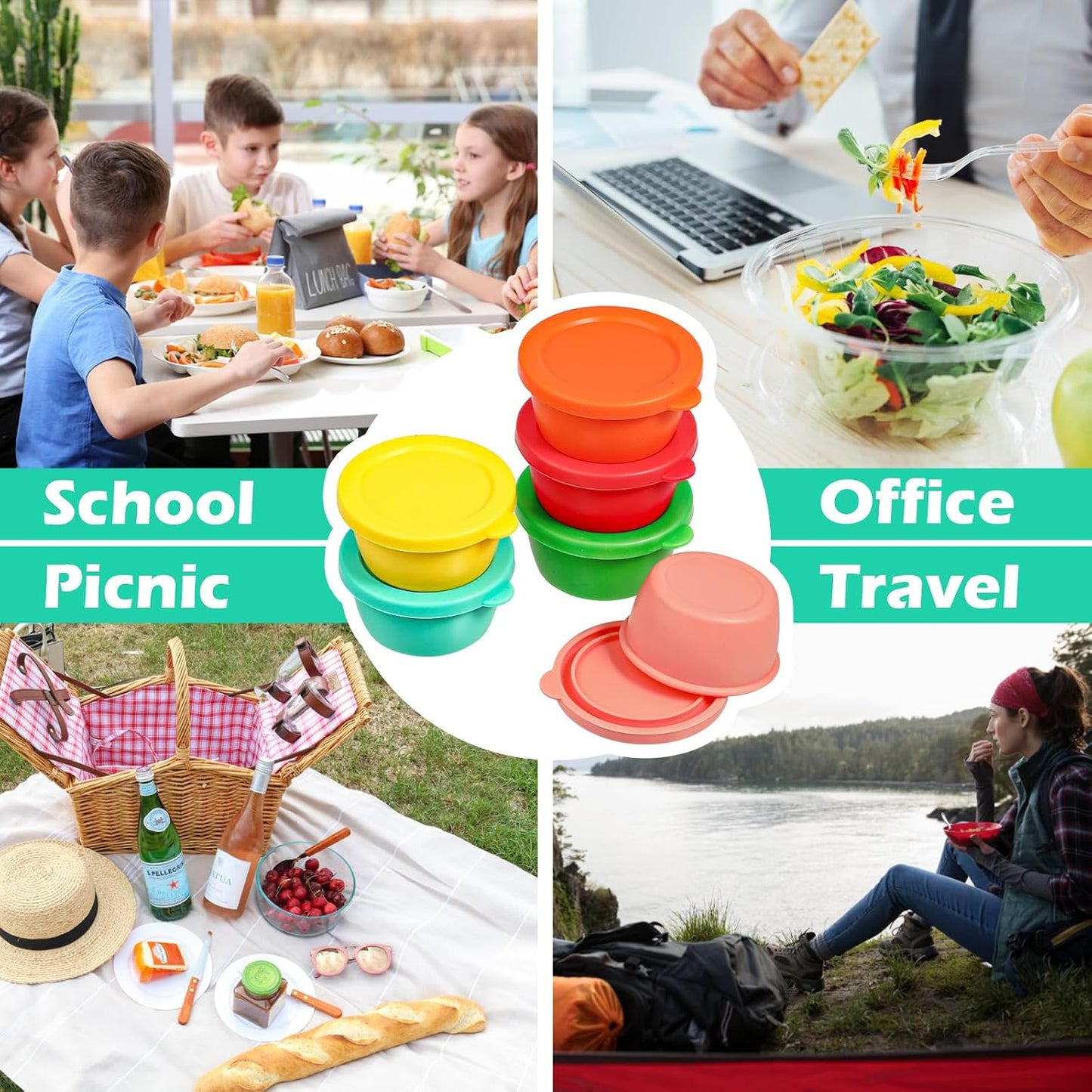Webake 3" Silicone Pinch Bowls for Cooking Prep, 2oz Small Dipping Bowls Sauce Condiment Containers with Lids, BPA Free Set of 8