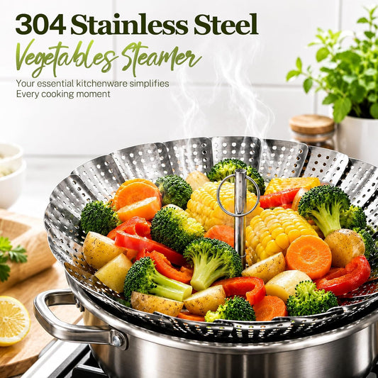304 Expandable Collapsible Vegetable Steamer Basket for Pot