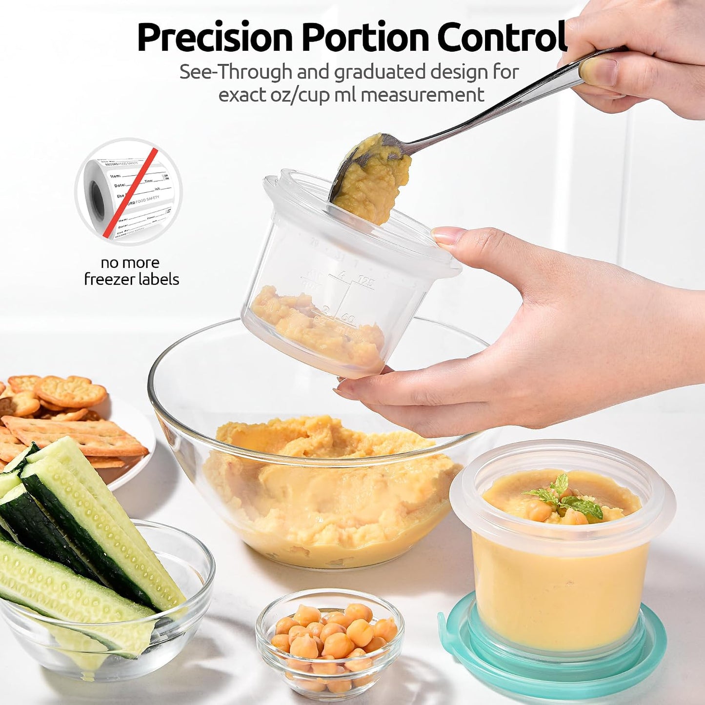 U-Taste Silicone Food Storage Containers Set: Meal Prep Box with Airtight Lid, Freezer & Microwave Safe, Date Marking Circle, Clear cup/oz/ml Measurement for Dry & Wet Deli -2oz/4oz/8oz/16oz, Aqua Sky