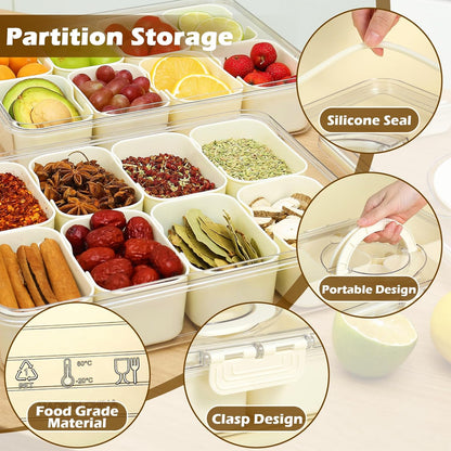 Snackle Box Container with Lid and Handle,8 Compartment Divided Serving Tray-Portable Clear Organizer for Nuts, Fruits, Candy & Veggies-Perfect for Road Trip, Party, Picnic, Camping- 2Pack