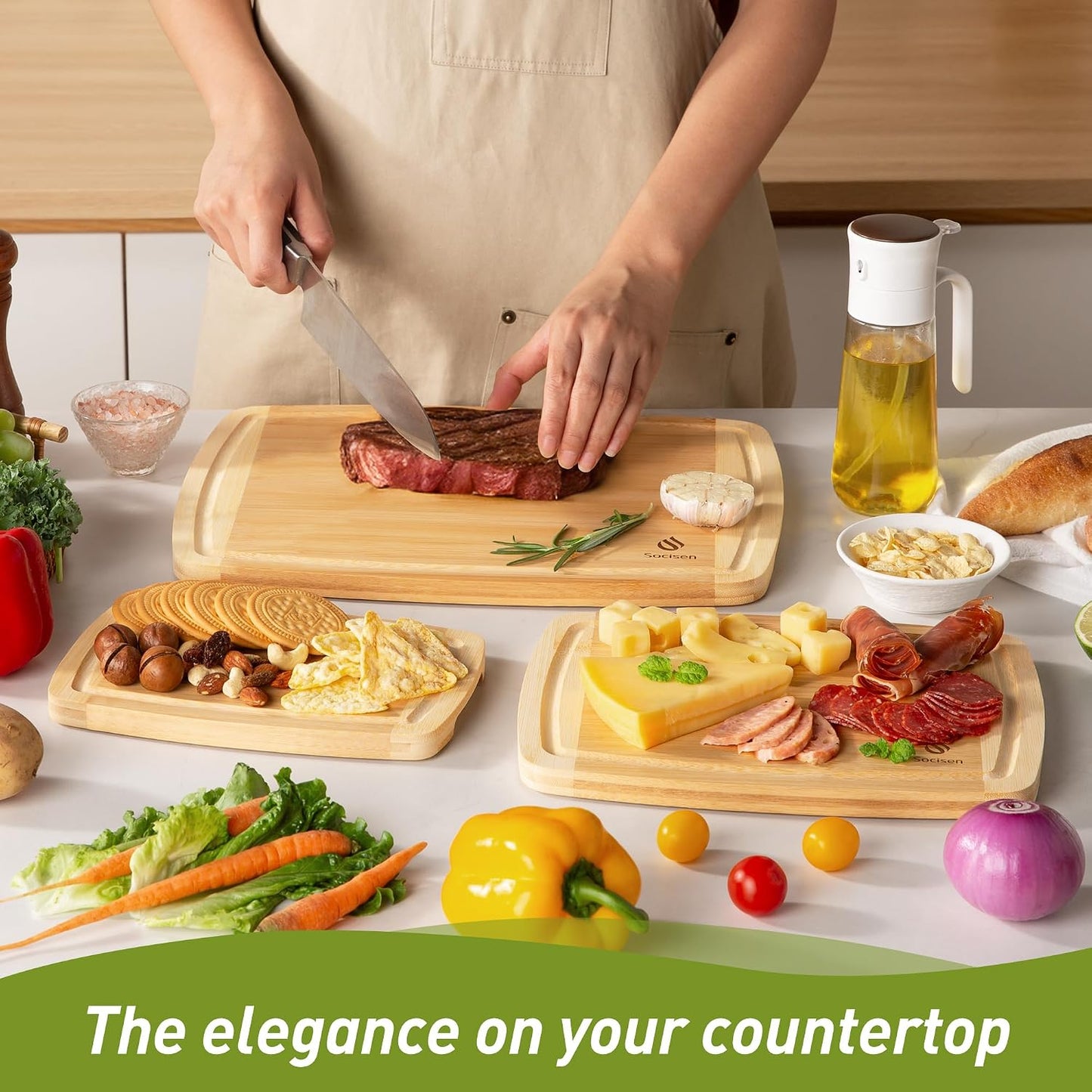 3 Packs Bamboo Cutting Board Set with Non Slip Feet and Over Sink Nice Solid Thick Wood Juice Groove Chopping Board Extra Large Big Small Best Hardwood Kitchen Counter Organic Vegetable