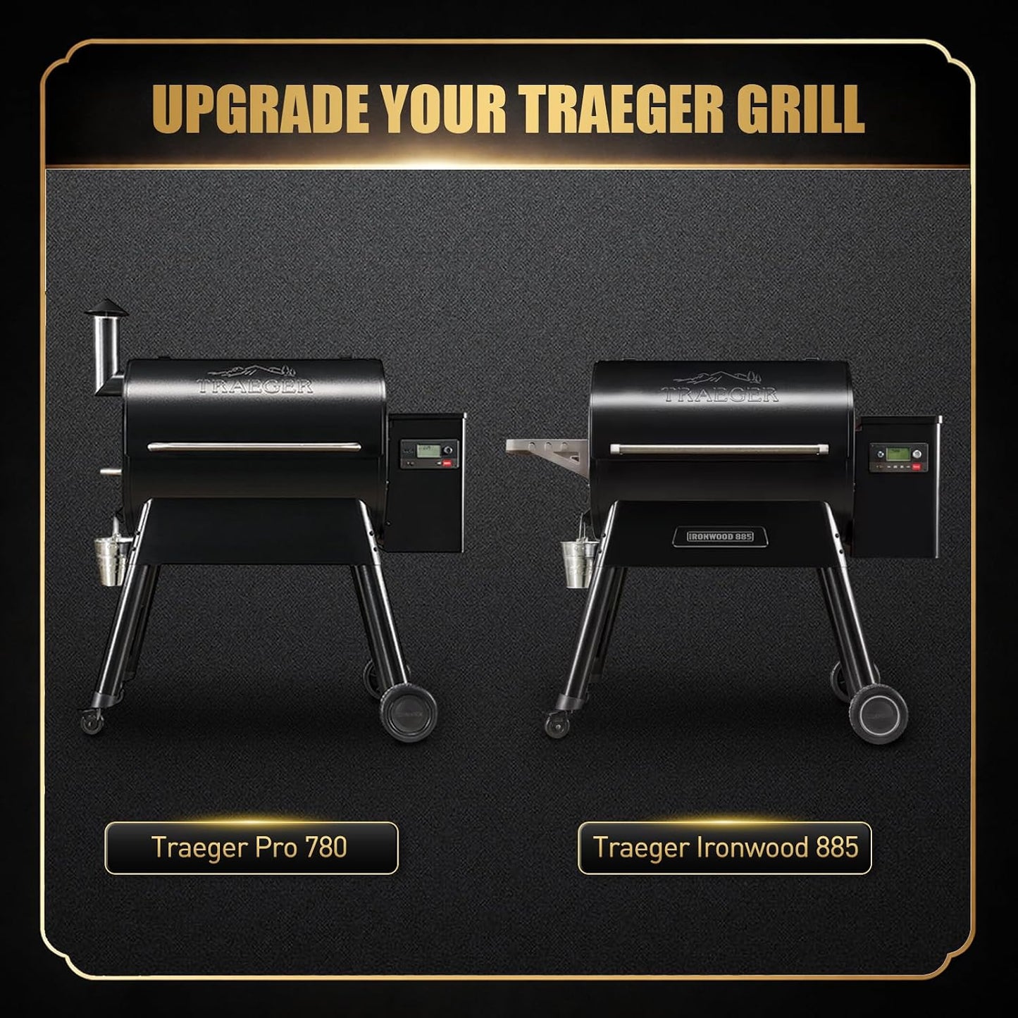 QuliMetal Folding Front Shelf for Traeger Pro 34, Texas Elite 34, Century 885 and Eastwood 34, 37" x 12" Heavy-Duty Grill Prep Table with Cutting Board, Stainless Steel Basin, Lid and 5 Hooks