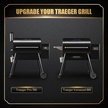 QuliMetal Folding Front Shelf for Traeger Pro 34, Texas Elite 34, Century 885 and Eastwood 34, 37" x 12" Heavy-Duty Grill Prep Table with Cutting Board, Stainless Steel Basin, Lid and 5 Hooks