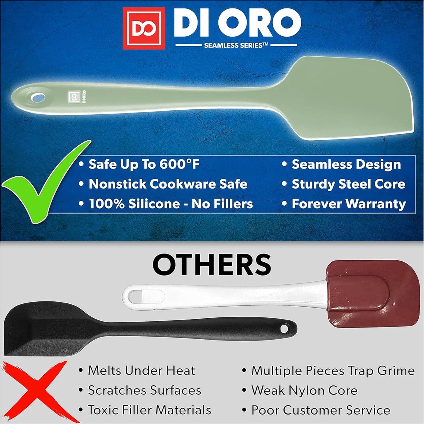 DI ORO Silicone Spatula Set - Rubber Kitchen Spatulas for Baking, Cooking, & Mixing - 600°F Heat-Resistant & BPA Free Silicone Scraper Spatulas for Nonstick Cookware - Dishwasher Safe (3pc, Black)