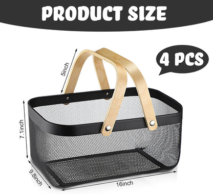 Sadnyy 4 Pcs Macaron Metal Wire Storage Basket with Handle Mesh Harvest Durable Vegetables Fruit Toy Basket for Garden Organizing, Kitchen, Countertop, Closet, Bedroom (16 x 9.8 x 7.1 Inch)