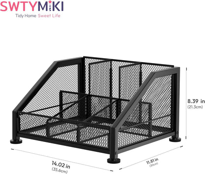 SWTYMIKI Coffee Bar Organizer for Countertop – Space-Saving Kcup Organizer with Tiered Shelves, Countertop Coffee Station for Pods, Sugar, Syrup, Cups, Stirrers, Mesh Condiment Storage
