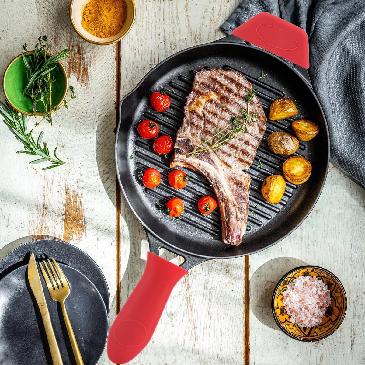Cast Iron Handle Cover Silicone Pot Holders 2PCS Cast Iron Skillet Handles Cover Heat Resistant Silicone Hot Handle Holder Cast Irons Handless Sleeve for Frying Pan Cast Irons Skillet Griddle Cookware