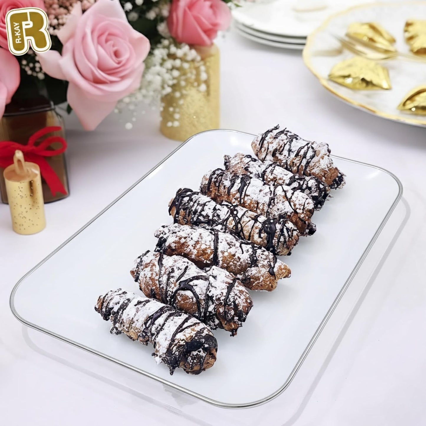 R-kay 3 Pack White Plastic Serving Trays for Party - Rectangular, 8 by 11 in, Heavy Duty Dessert Trays for Food