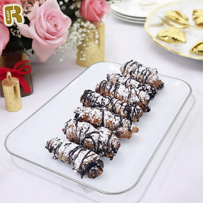 R-kay 3 Pack White Plastic Serving Trays for Party - Rectangular, 8 by 11 in, Heavy Duty Dessert Trays for Food