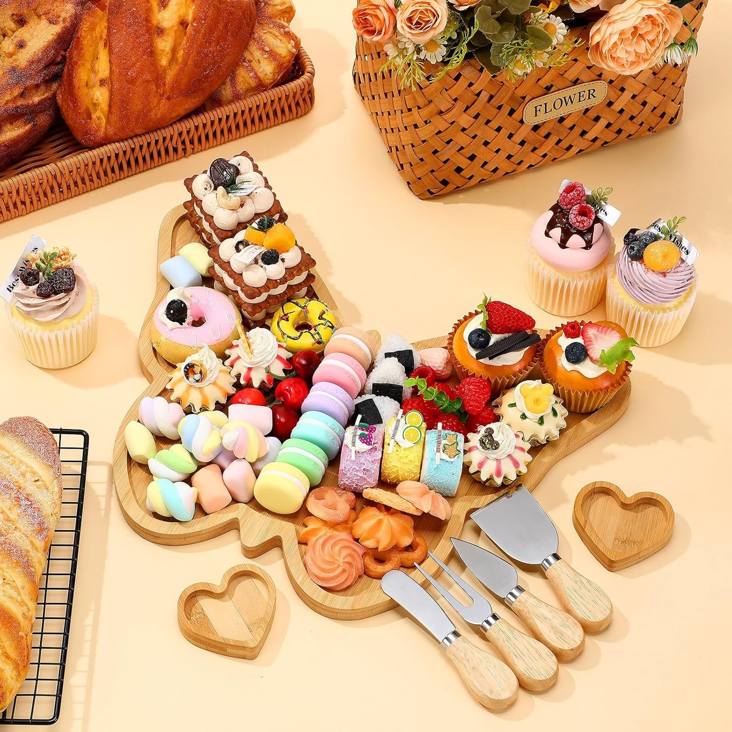 Weysat Butterfly Charcuterie Boards Set Large Butterfly Platter and Knife Set Cheese Fruit Cracker Charcuterie Boards Serving Tray Platter Plate for Baby Christening Wedding Bridal Shower Decoration