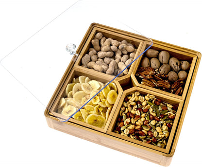 Serving Platter - Bamboo Divided Serving Tray with Lid & Removable Dividers - Great Veggie Tray Serving Dish, Candy Bowl, Serving Trays for Party, Taco Dip Parties Platters, & Chip Bowls for Parties!