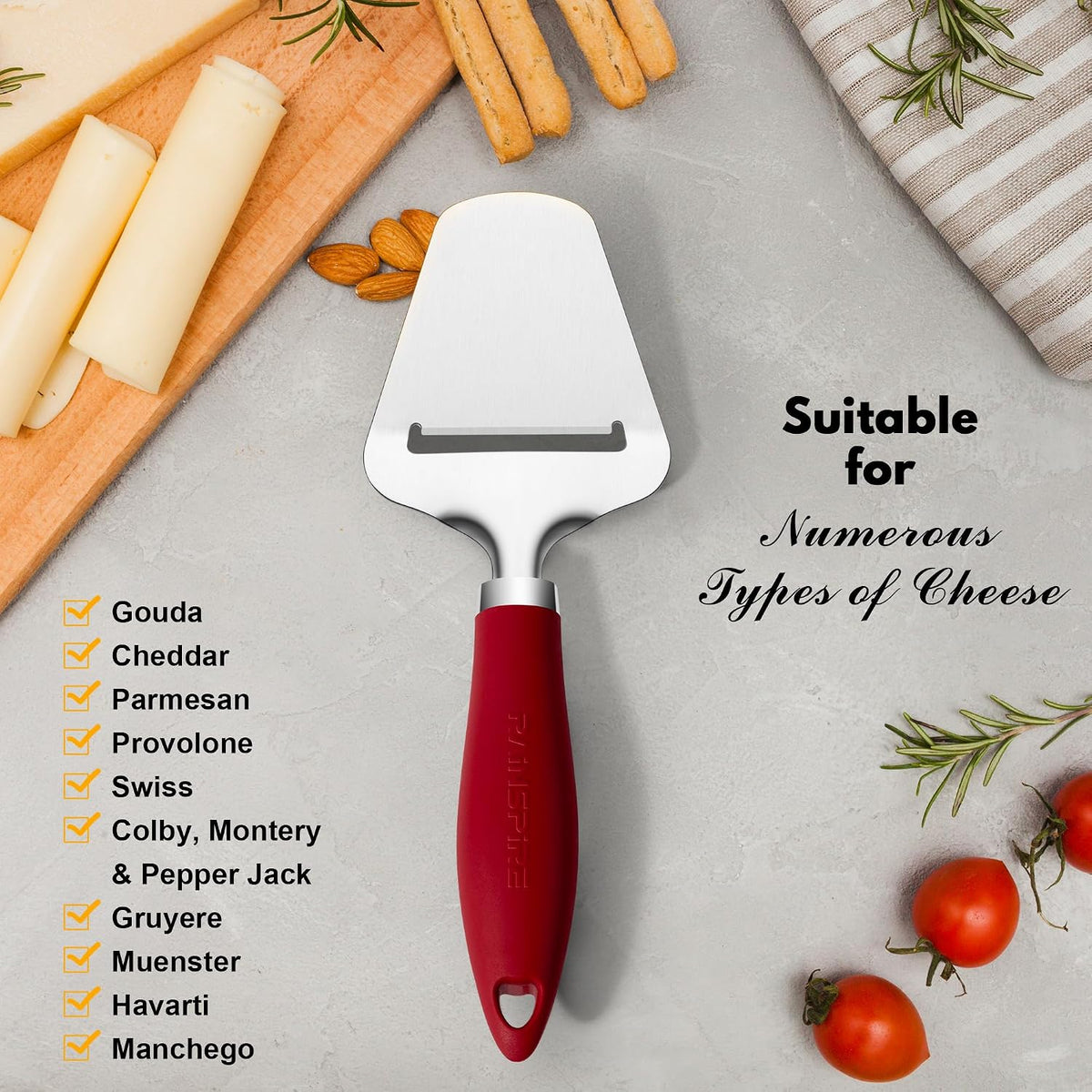 Rainspire Upgraded Non-Stick Cheese Slicers for Block Cheese Multi-Functional Cheese Cutter for Mozzarella, Cheddar, Gruyere Charcuterie Accessories Dishwasher Safe Kitchen Tools, Black