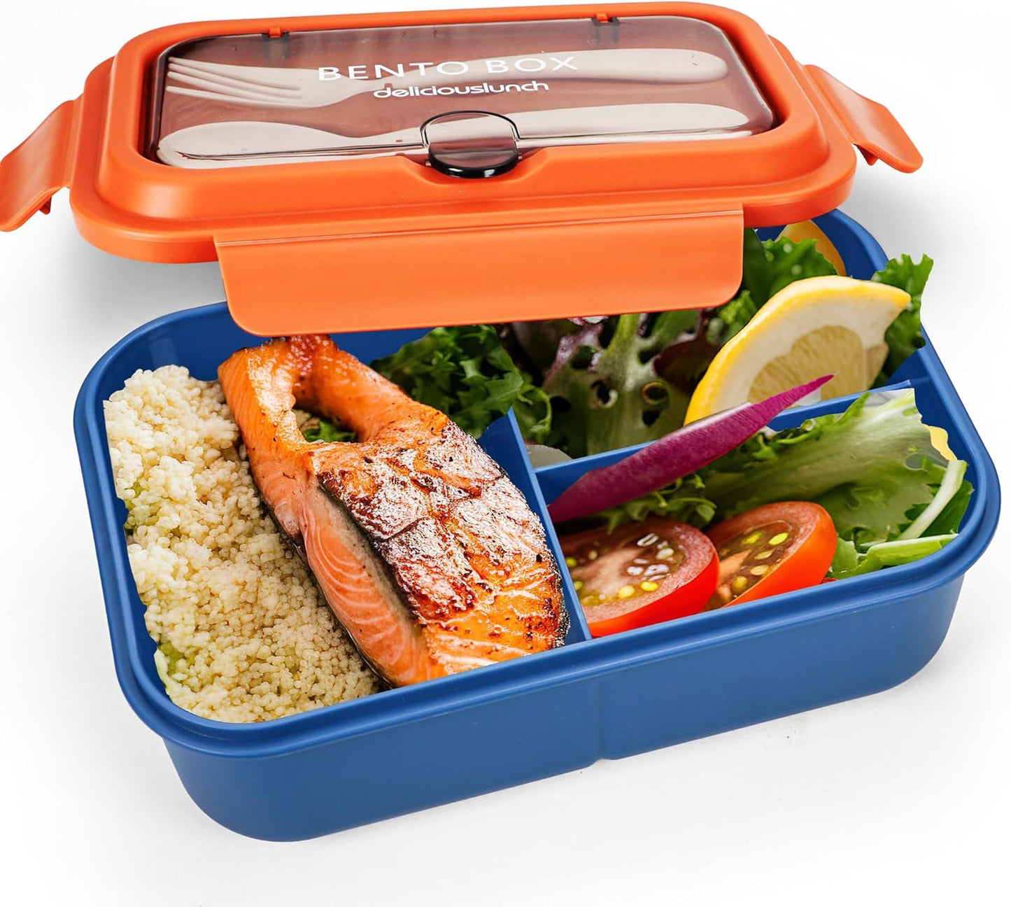 Fanhaw 40 Oz/5 Cup Bento Box for Kids, Men and Women, Lunch Box with 3 Compartments, Utensil, Microwave & Dishwasher Safe (Green)