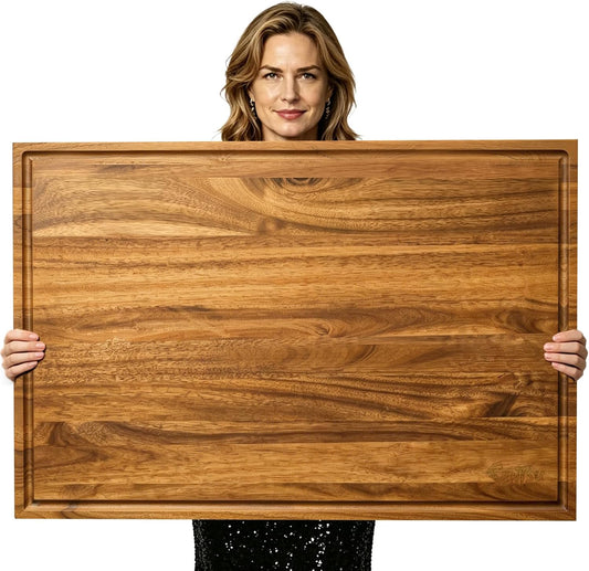 Sentsu Extra Large Acacia Wood Cutting Board 36 x 24 in, Deep Juice Groove