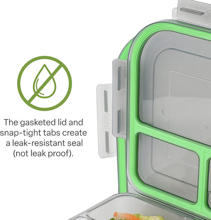 MyGo Container Large To-Go 3-Compartment Food Containers, Pack Of 3, 9-3/8" X 9-3/8" X 2-1/2", Reusable, Microwave Safe, NSF Certified, Smoke/Green