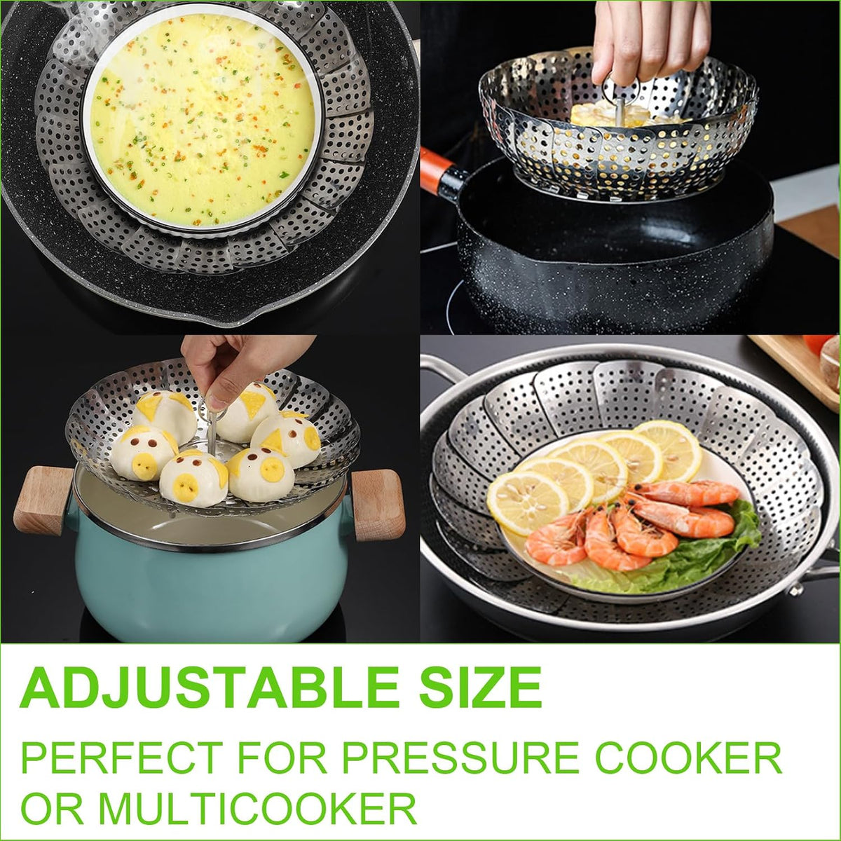Vegetable Steamer Basket for Cooking 304 Stainless Steel Veggie Food Steamer Basket, Folding Expandable Steamers to Fit Various Size Pot (5.9" to 10")