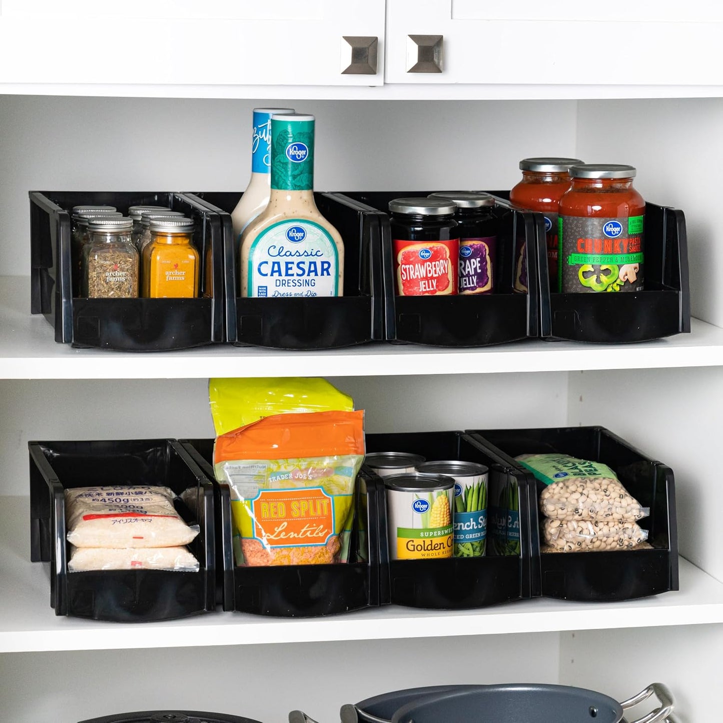 IRIS USA Extra Large Stackable Storage Bins, 6-Pack, 13"L x 10"W x 8"H, |Made in USA|, Plastic Open Front Shelf Bin for Organizing Parts, Hardware, Tools, Supplies, Garage Shelf, Pantry - Black