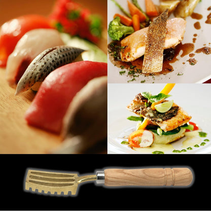 [Made in Japan] Fish Scaler Brush with Brass Serrated Sawtooth and Ergonomic Wooden Handle - Easily Remove Fish Scales Without Fuss Or Mess - Handcrafted by Japanese Artisans