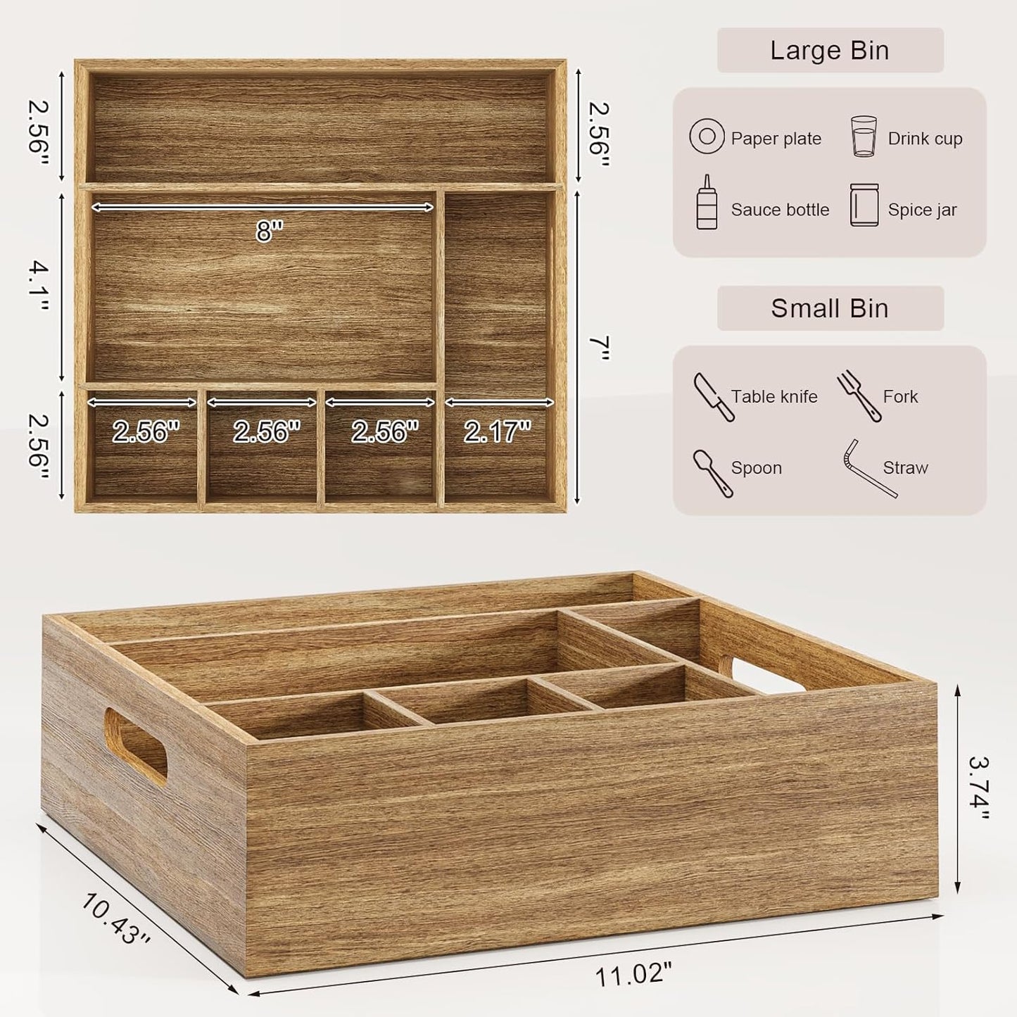 Acacia Wood Utensil Holder for Party, Paper Plate and Utensil Holder Caddy for Countertop, Kitchen Silverware Organizer Dispenser for Spoon, Napkin, Cup, Cutlery Holders for Outdoor, Camping, Picnic