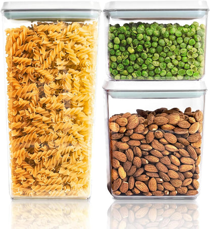 Airtight Food Storage Containers, 5 PCS Clear Pantry Organizers, BPA-Free Stackable Canisters with Measurement Marks & Pop-Top Lids for Cereal, Flour, Sugar, Rice, Pasta & Dry Food