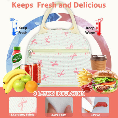 GYEUKHAM Lunch Bag Women, Lunch Box for Adult Men Kids Girls, Small Cute Lunchbox Tote Large Capacity Insulated Lunch Container Cooler for Work School Picnic Travel, Black White Stripes