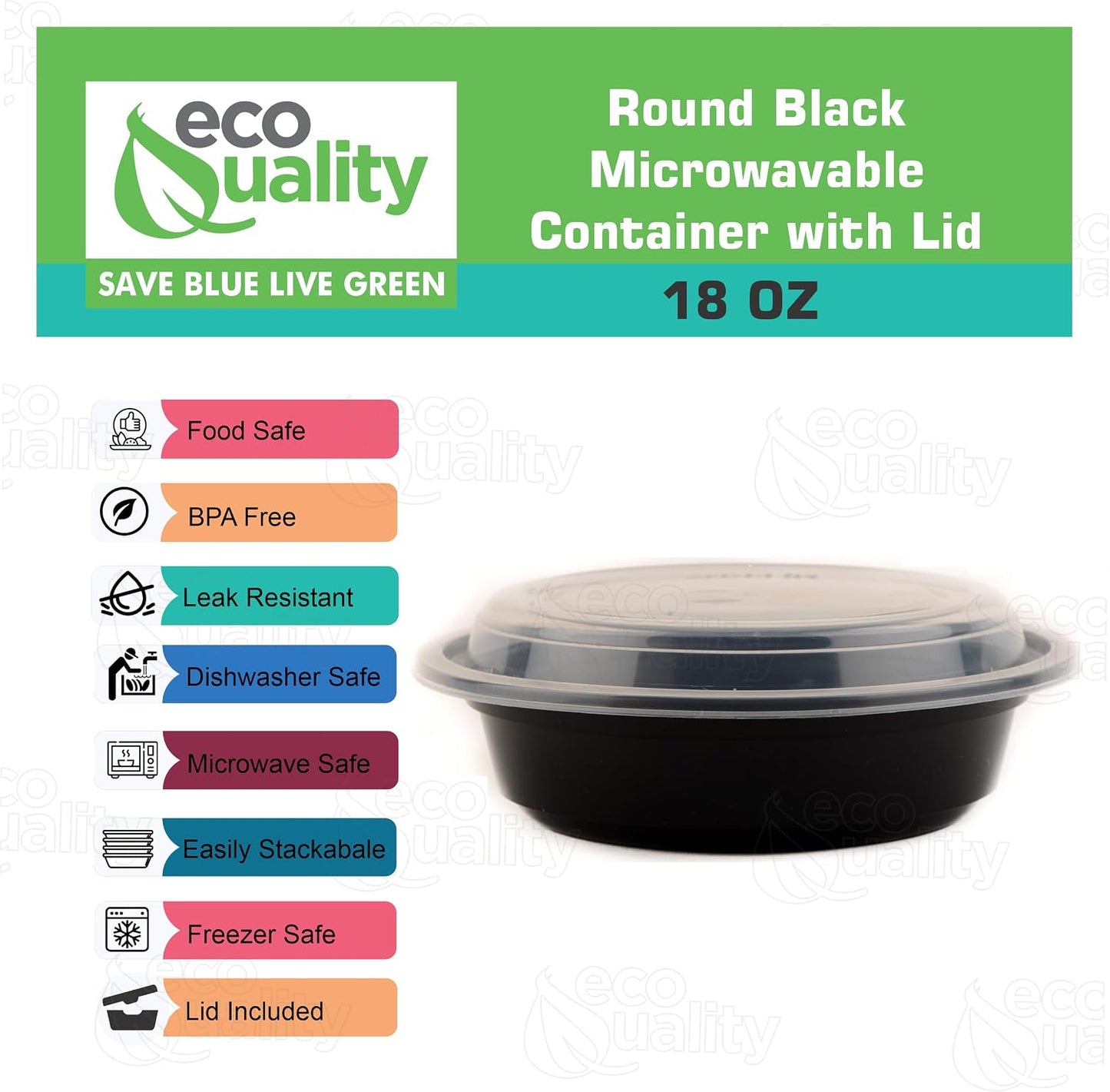 18 oz - 10 Count - Round Microwaveable Plastic Meal Prep Containers with Lids - Food Storage Container - Certified BPA-Free, Stackable, Reusable Microwave, Dishwasher, Freezer Safe, Disposable (Black)