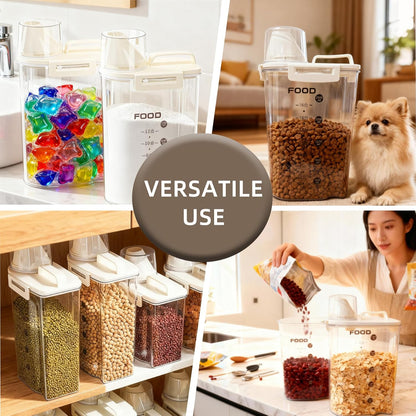 4-Pc Airtight Cereal Storage Containers Set(1.8L×2 & 2.5L×2), Cereal Containers Storage with Pour Spout & Measuring Cup, BPA-Free Plastic Canisters for Rice, Flour, Pet Food Kitchen Pantry