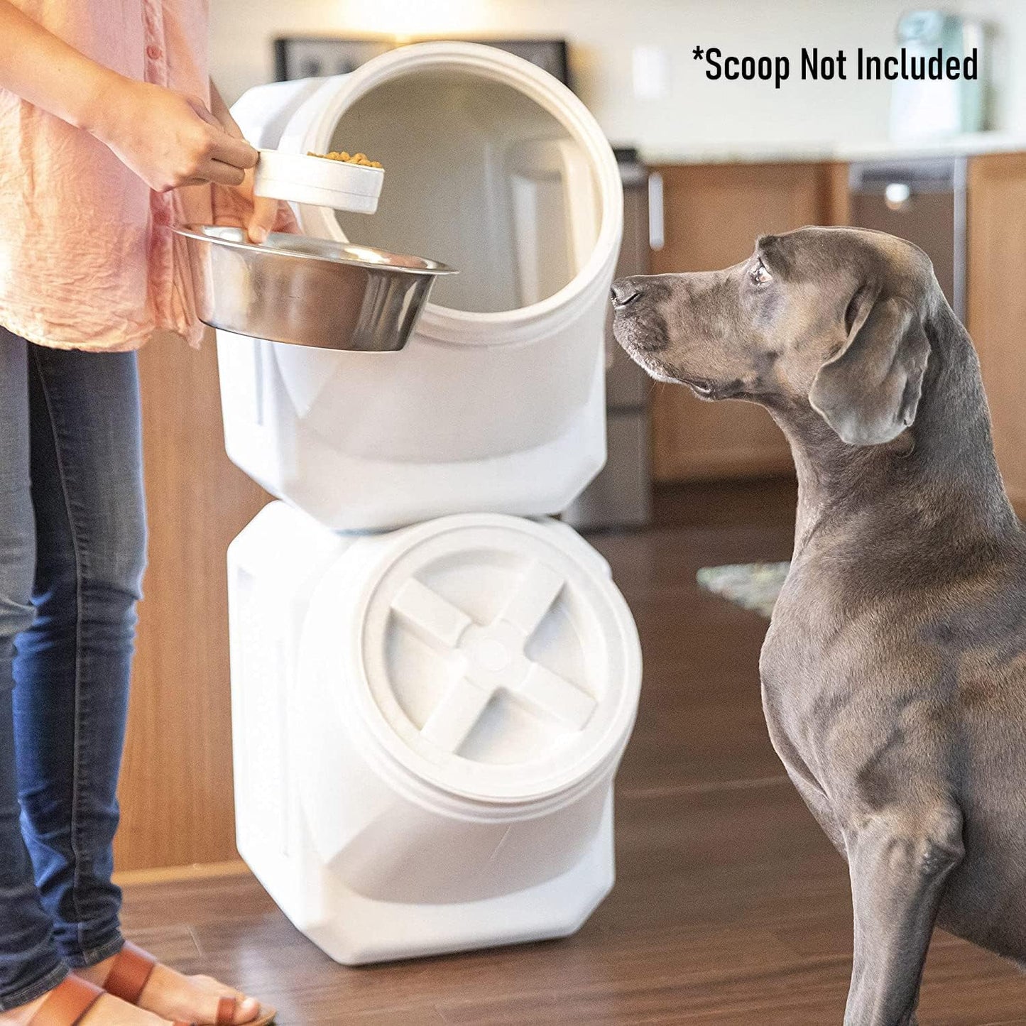Vittles Vault Traditional Pet Food Storage Container For Dog Kibbles/Bird Seed/Oatmeal/Rice/Flour/Cereal, BPA Free Plastic, Sealed Airtight For Cat Food, Up To 30 lb, Made in USA, With Scoop, Gray