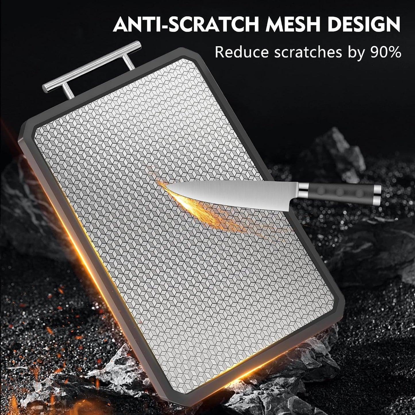Titanium Cutting Boards for Kitchen, Scratch-Resistant Large Chopping Board with Juice Groove, Titanium and Wheat Straw PP, Includes Onion Holder & Crinkle Cutter