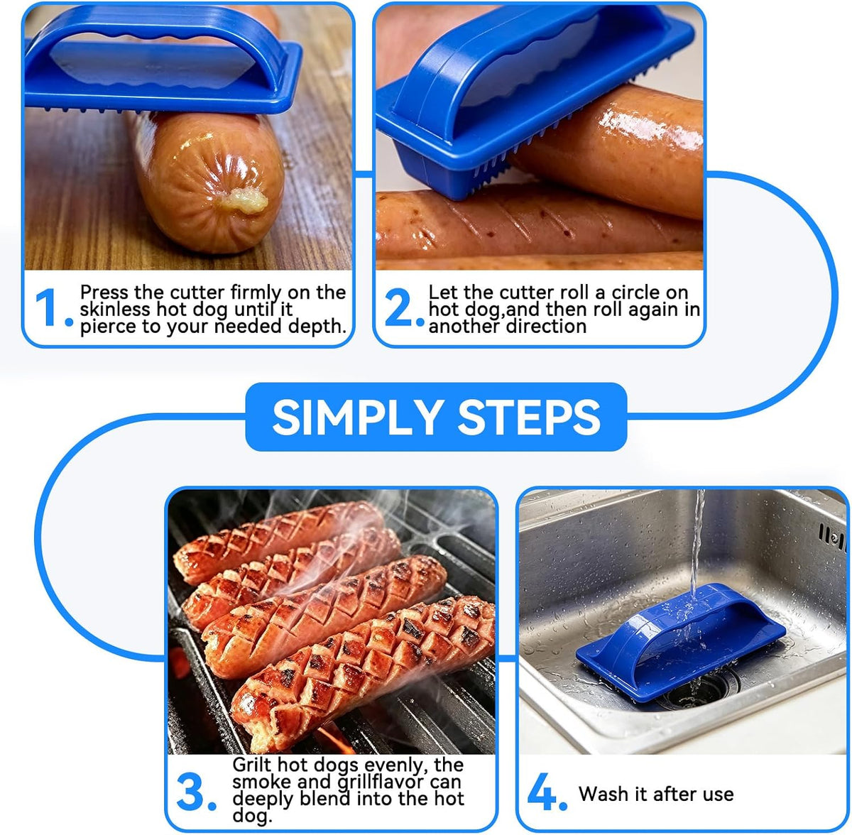HERCHR Hot Dog Cutter Criss Cross, Hot Dog Cross Hatch Cutter Hot Dog Slicer Tool with 15 Sharp Blades, Sausage Press and Spiral Cutter for Even Grilling, Indoor Outdoor Camping Backyard Use