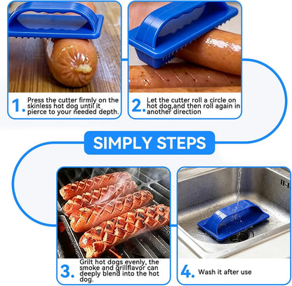 HERCHR Hot Dog Cutter Criss Cross, Hot Dog Cross Hatch Cutter Hot Dog Slicer Tool with 15 Sharp Blades, Sausage Press and Spiral Cutter for Even Grilling, Indoor Outdoor Camping Backyard Use