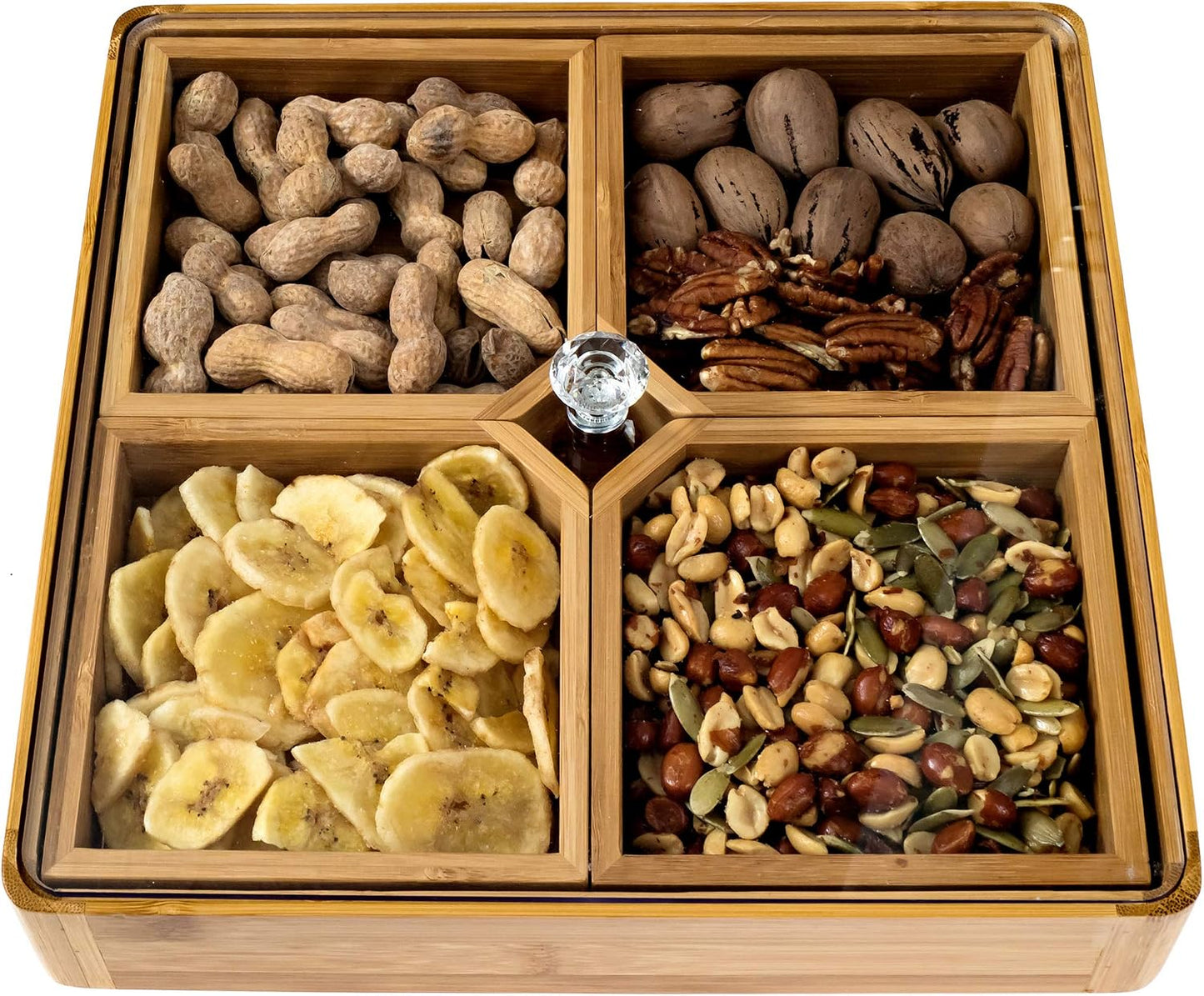 Serving Platter - Bamboo Divided Serving Tray with Lid & Removable Dividers - Great Veggie Tray Serving Dish, Candy Bowl, Serving Trays for Party, Taco Dip Parties Platters, & Chip Bowls for Parties!