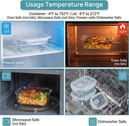 Glass Food Storage Containers with Airtight Lids, 3-Piece Set, Stackable Meal Prep Containers (Transparent White)