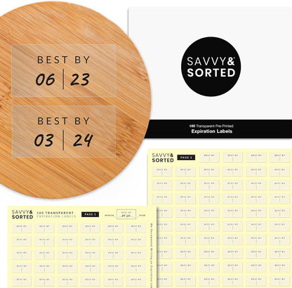 SAVVY & SORTED Expiration Date Pantry Labels, 160 Waterproof Food Expiration Date Label for Containers, Kitchen Stickers for Food Freshness, Use by Meal Prep Labels, Best By Write On Labels