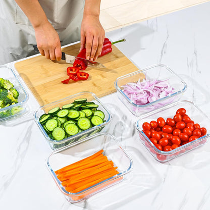 GEHE 5 Pack 36 Oz Glass Food Storage Containers with Lids, Glass Meal Prep Containers, Kitchen Airtight Lunch Storage Containers with Lids, Safe for Freezer, Oven, Dishwasher, BPA Free