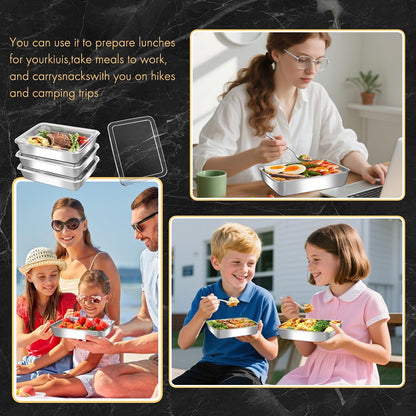 6-Pack Stainless Steel Food Storage Containers with ClearLids - Stackable Metal Meal Prep Boxes for Lunches, Leftovers & Kitchen Organization, BPA-Free & Dishwasher Safe（73oz/10X7.68X2.1）