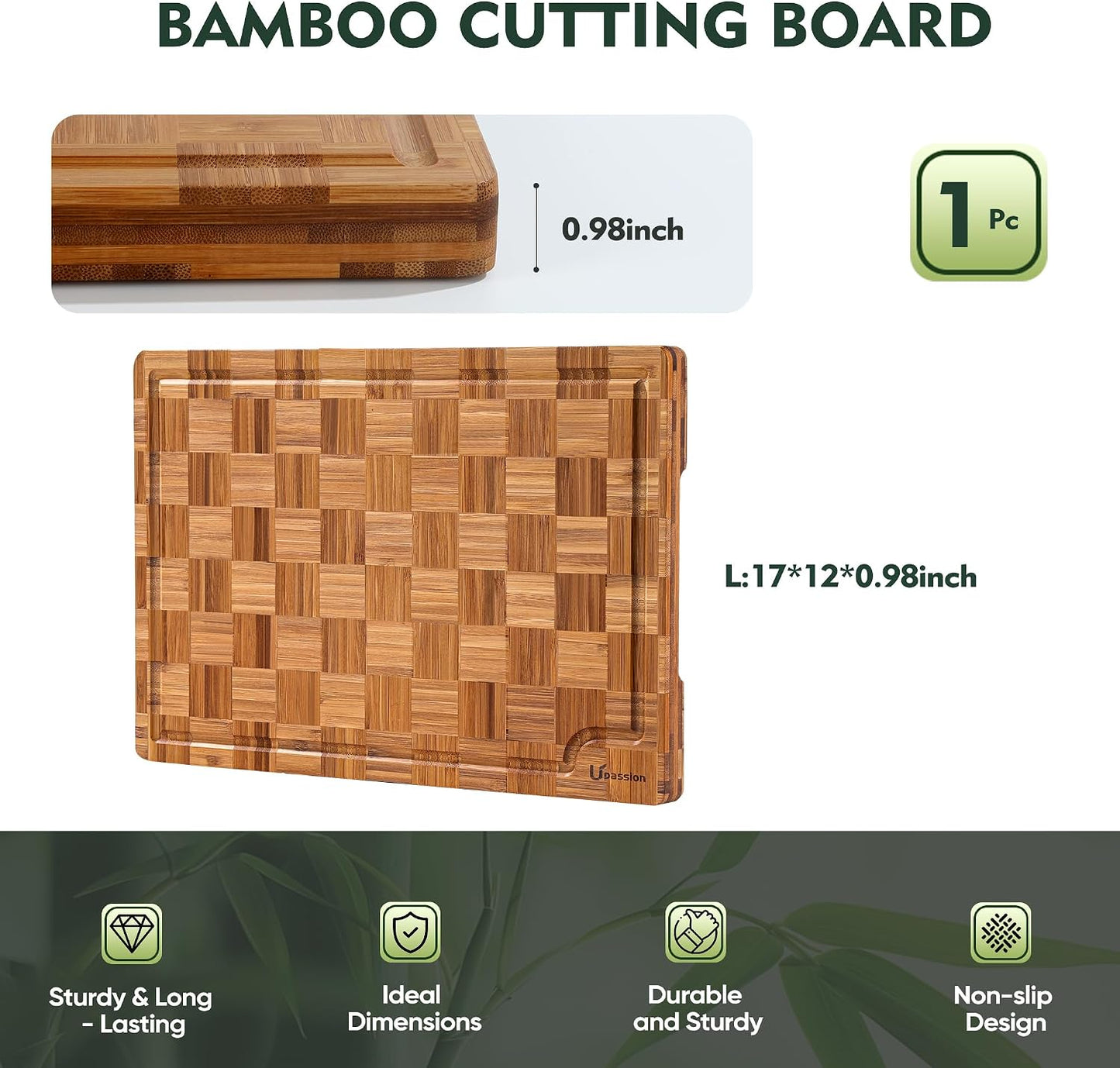 Heavy Duty Bamboo Cutting Board Set 3 Pack Non Toxic Juice Groove Charcuterie Board Book Wood Cutting Boards for Kitchen Solid End Grain Wood Chopping Board Large Butcher Block