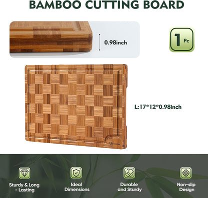 Heavy Duty Bamboo Cutting Board Set 3 Pack Non Toxic Juice Groove Charcuterie Board Book Wood Cutting Boards for Kitchen Solid End Grain Wood Chopping Board Large Butcher Block
