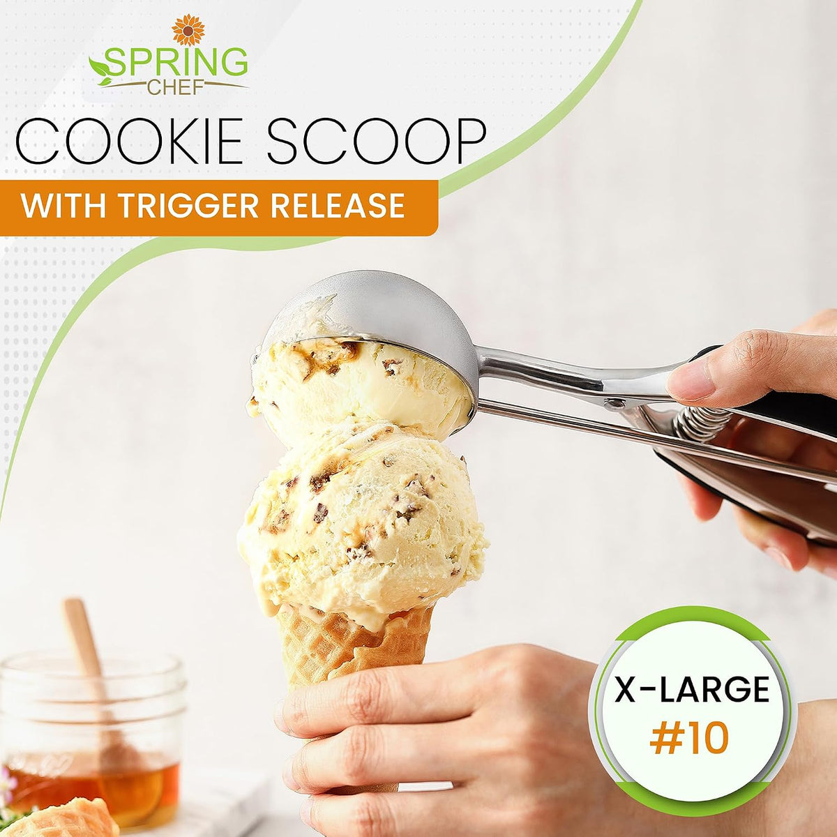 Spring Chef Extra Large Stainless Steel Cookie Scoop, #10, 5.5 Tbsp, Black