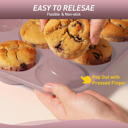 2 Pack 12 Cups Silicone Muffin Pan with Metal Reinforced Frame Regular Size Silicone Molds Cupcake Cake Baking Pans Cookie Baking Chocoflan Cupcake Mold Nonstick Muffin Tin Home Baking Supplies