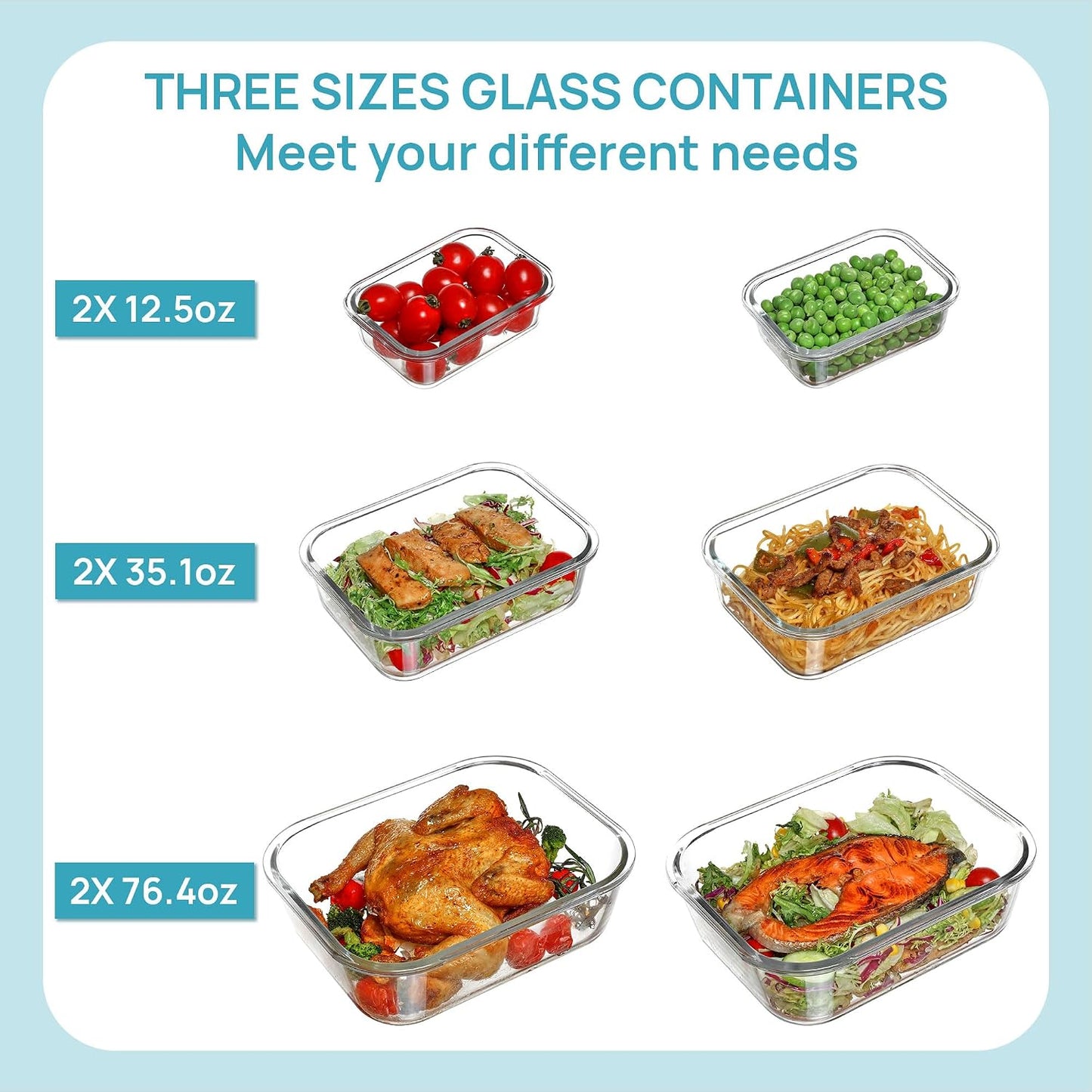 Vtopmart 10 Pack 35oz Glass Food Storage Containers with Lids, Meal Prep Containers, Airtight Reusable Lunch Container Set, Safe for Oven, Microwave, Freezer, and Dishwasher, Grey