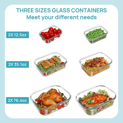 Vtopmart 10 Pack 35oz Glass Food Storage Containers with Lids, Meal Prep Containers, Airtight Reusable Lunch Container Set, Safe for Oven, Microwave, Freezer, and Dishwasher, Grey