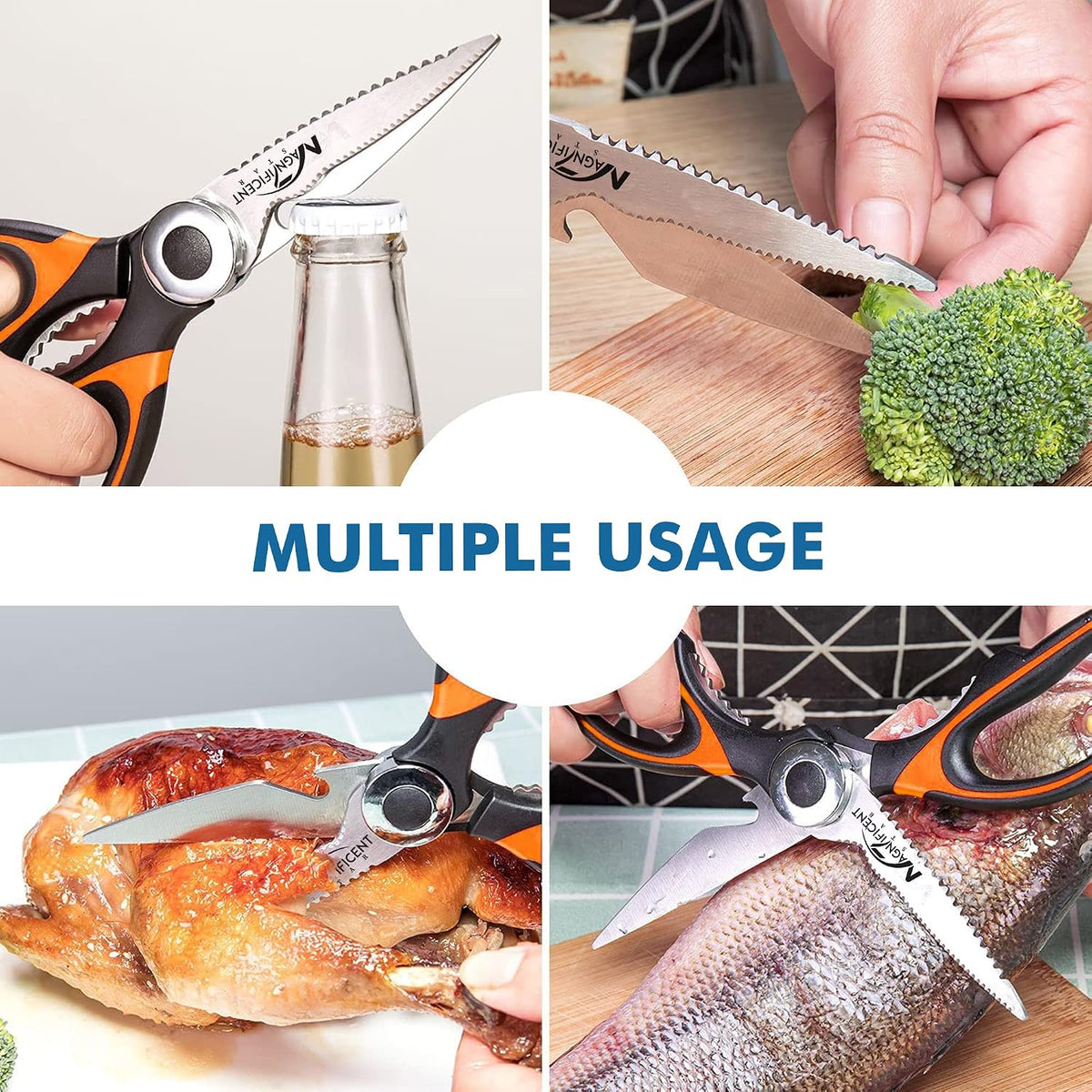 Magnificent Kitchen Scissors Heavy Duty - Multi-Purpose Kitchen Shears for Meat, Poultry, Food - Stainless Steel Cooking Scissors - Dishwasher Safe Culinary Shears