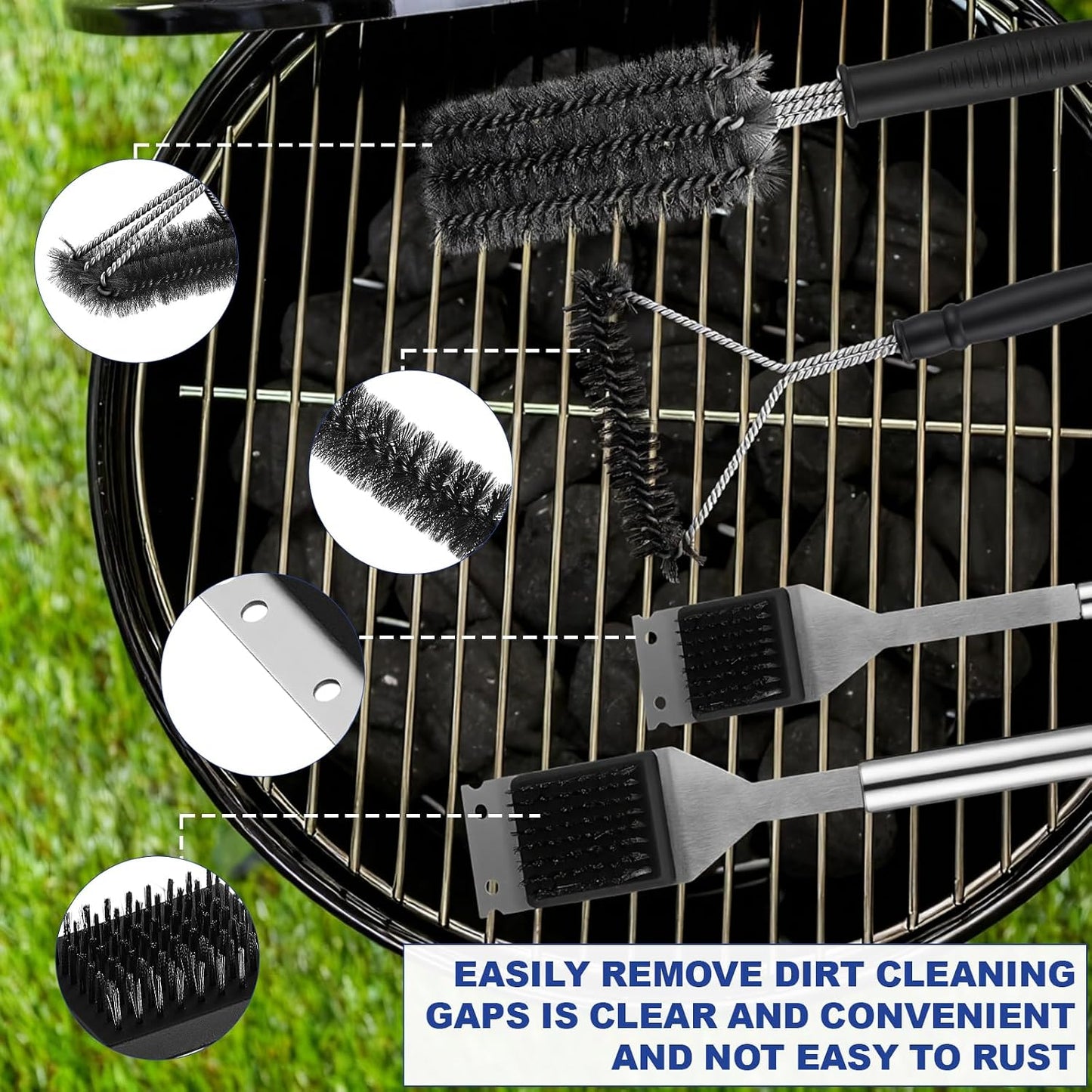 4 Pcs 304 Stainless Steel BBQ Grill Brush, 16.5” & 14” Wire BBQ Brush & Scraper, 15" Three-Head and 12" Three-Sided Brushes for Outdoor Grill Accessories, Ideal Gift for Men/dad