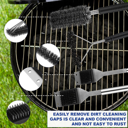 4 Pcs 304 Stainless Steel BBQ Grill Brush, 16.5” & 14” Wire BBQ Brush & Scraper, 15" Three-Head and 12" Three-Sided Brushes for Outdoor Grill Accessories, Ideal Gift for Men/dad