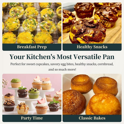 Silicone Muffin Pan with Metal Frame, 12-Cup Non-Stick Baking Pan for Cupcakes & Muffins, Dishwasher Safe & BPA Free, Durable for Meal Prep & Oven Use