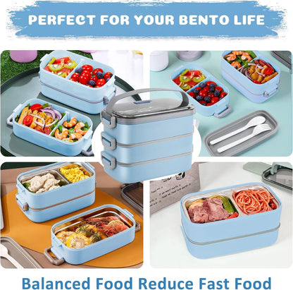 Stainless Steel Bento Box for Adults&Kids,Japanese Leakproof Lunch Box Divided Food Meal Storage Containers Set Stackable 2 Layer for Children School Picnic Beige
