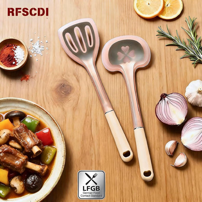 Exquisite Silicone Cooking Utensils Set - Non-Toxic, Heat-Resistant Kitchen Utensils Set with Food-Grade Silicone & Wood Handles - Includes Spatula & Spoon for Non-Stick Cookware, Black