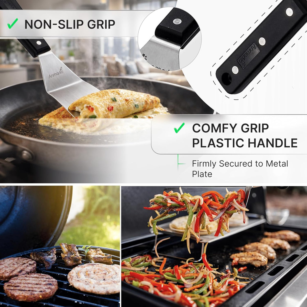 Metal Spatula Set Stainless Steel Hamburger Turner Griddle Flipper Scraper for BBQ Grill Flat Top