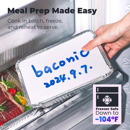 Fit Meal Prep 100 Pack 2.25 lb Aluminum Foil Pans with Lids, Disposable Take Out Food Containers with lids for Freshness and Spill Proof, 8.5 x 6 x 2 Disposable Cookware for Catering, Restaurants